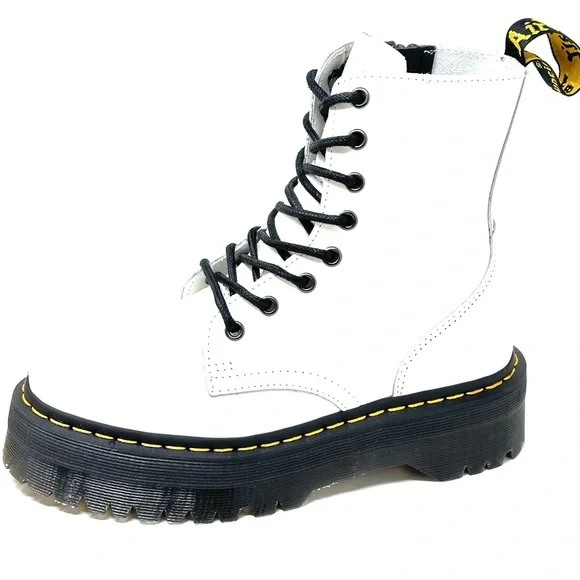 Dr. Martens White Leather Gender Neutral Jadon Platform Combat Boots Dr Martens Jadon White Leather Platform Boots Zip Size 7M 8W  main image 2